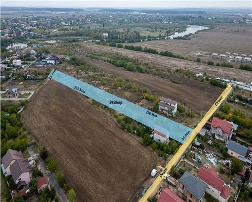 BUFTEA  FLAMANZENI,TEREN 5958 MP,DESCHIDERE 24 M,DOSAR PUZ+AVIZE,TOATE UTILITATILE